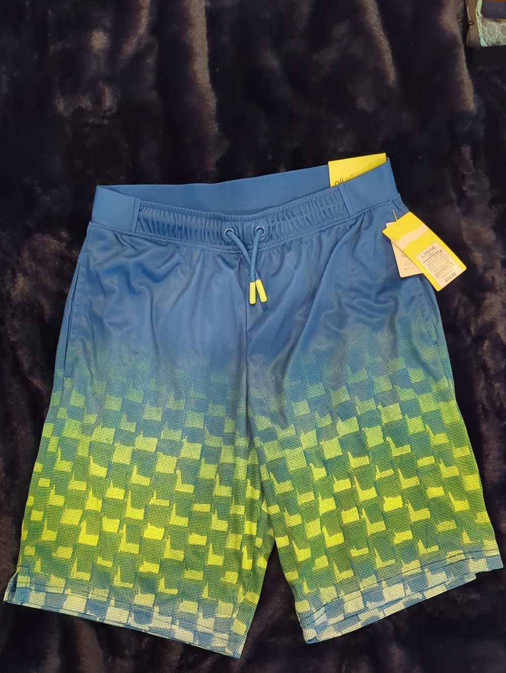 Boys Blue & Lime Gradient Shorts, L(12/14)- All In Motion